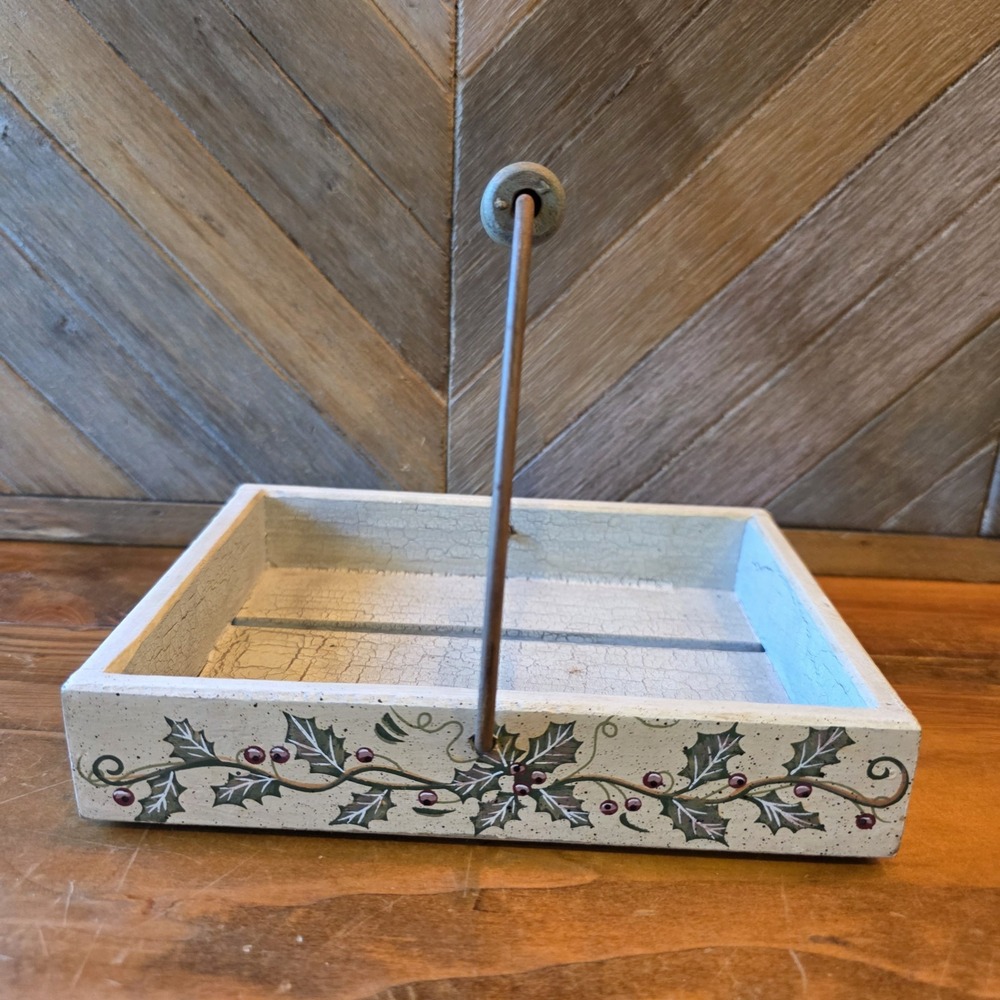 Rustic Wooden Christmas Tree Caddy Tray Primitive Holiday Decor Red Green 7"x5"